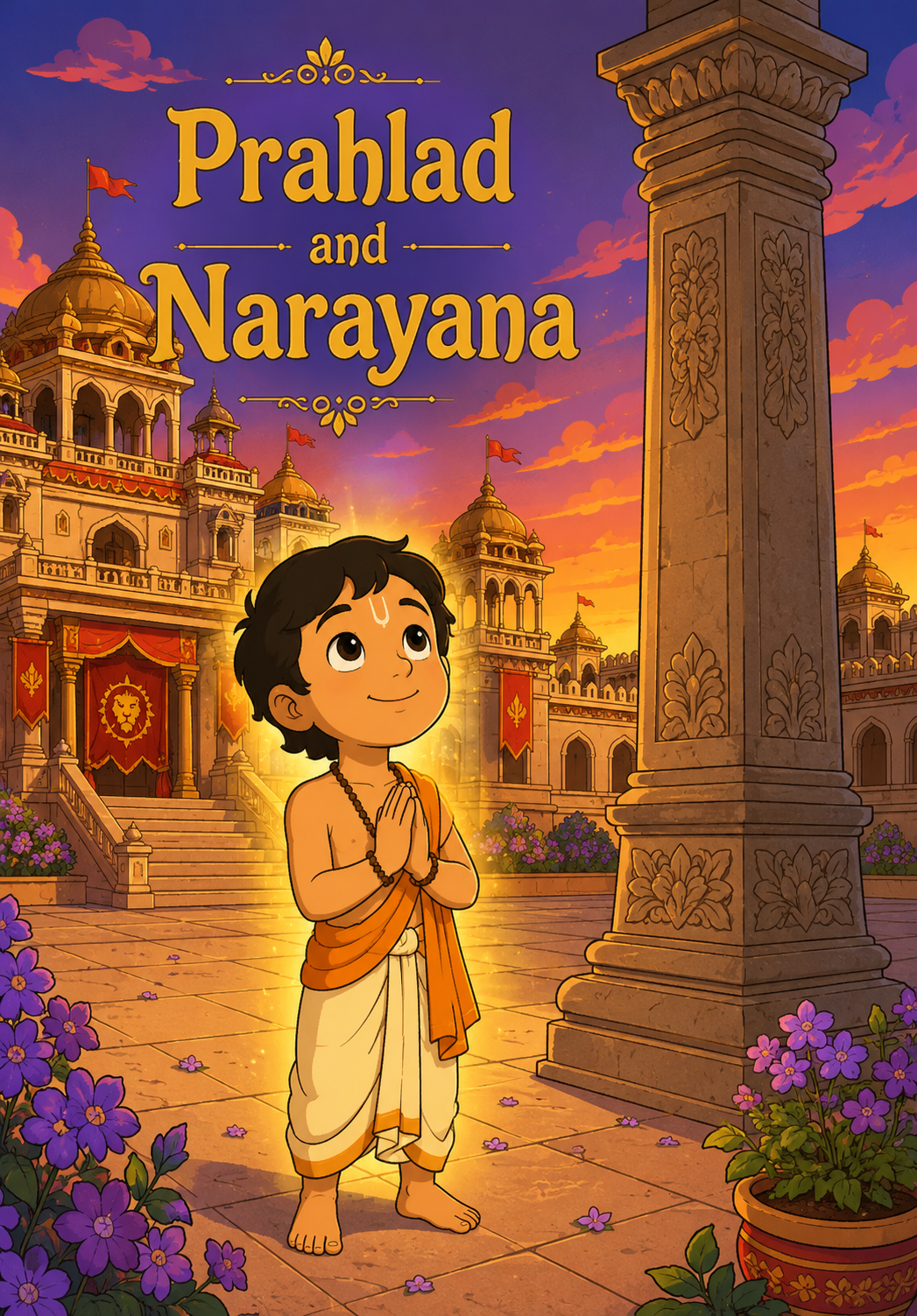 Prahlad and Narayana children's story by Kahani Nani. Young Prahlad remains calm and faithful while Narayana protects him from danger before appearing as Narasimha to teach King Hiranyakashipu the true meaning of greatness.
